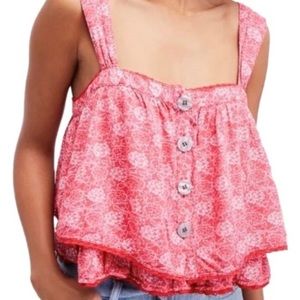 Free People button front floral tank Sz S EUC Pink